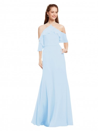 Light Sky Blue Halter Neck Cold Shoulder A-Line Formal Dress / Bridesmaid Dress Townsville