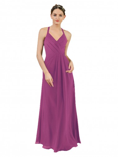 Wild Berry V-Neck Sleeveless Keyhole Back Sheath Bridesmaid Dress Townsville