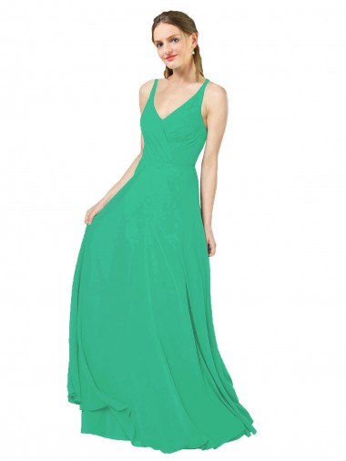 Emerald Green V-Neck Sleeveless Open Back Sheath Bridesmaid Dress Townsville