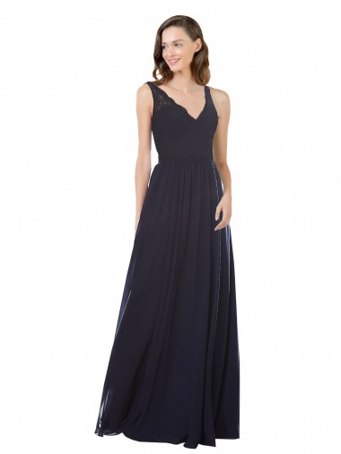 Dark Navy V-Neck Sleeveless Keyhole Back A-Line Bridesmaid Dress Townsville