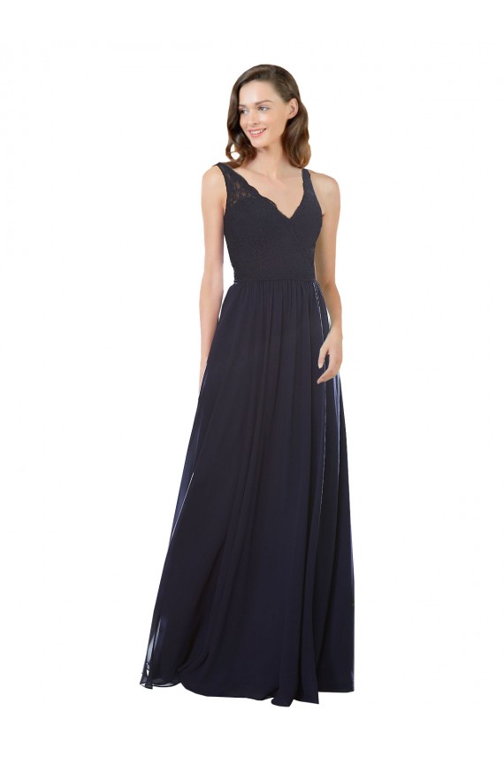 Dark Navy V-Neck Sleeveless Keyhole Back A-Line Bridesmaid Dress Townsville