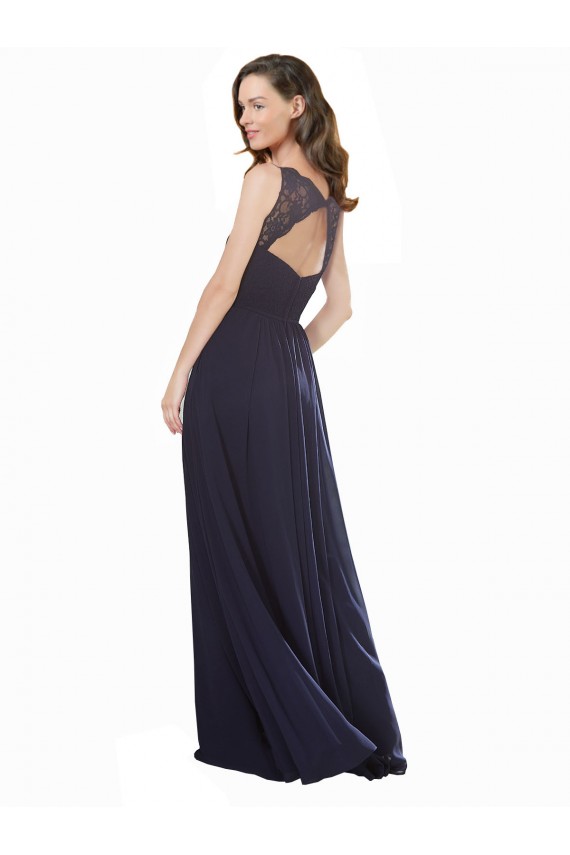 Dark Navy V-Neck Sleeveless Keyhole Back A-Line Bridesmaid Dress Townsville