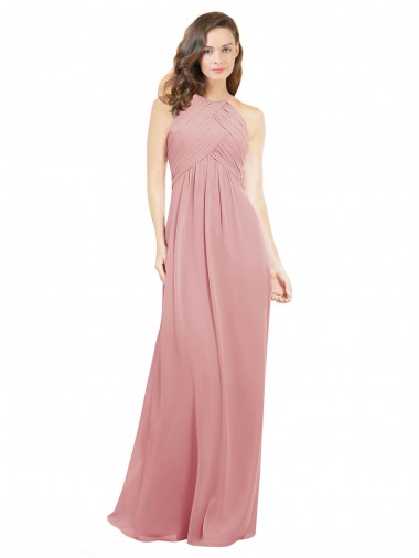 Bliss Pink Halter Neck Sleeveless Keyhole Back A-Line Bridesmaid Dress Townsville