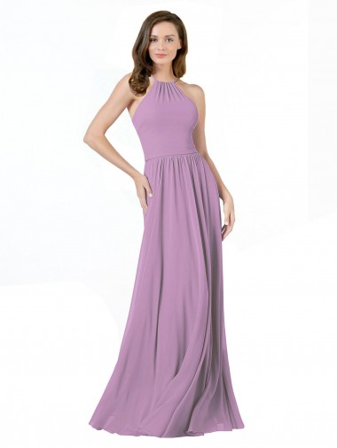 Dark Lavender Halter Neck Sleeveless A-Line Bridesmaid Dress Townsville