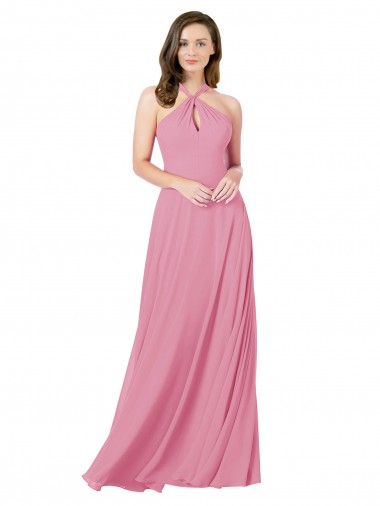 Skin Pink Halter Neck Sleeveless Keyhole Back A-Line Prom Dress / Bridesmaid Dress Townsville