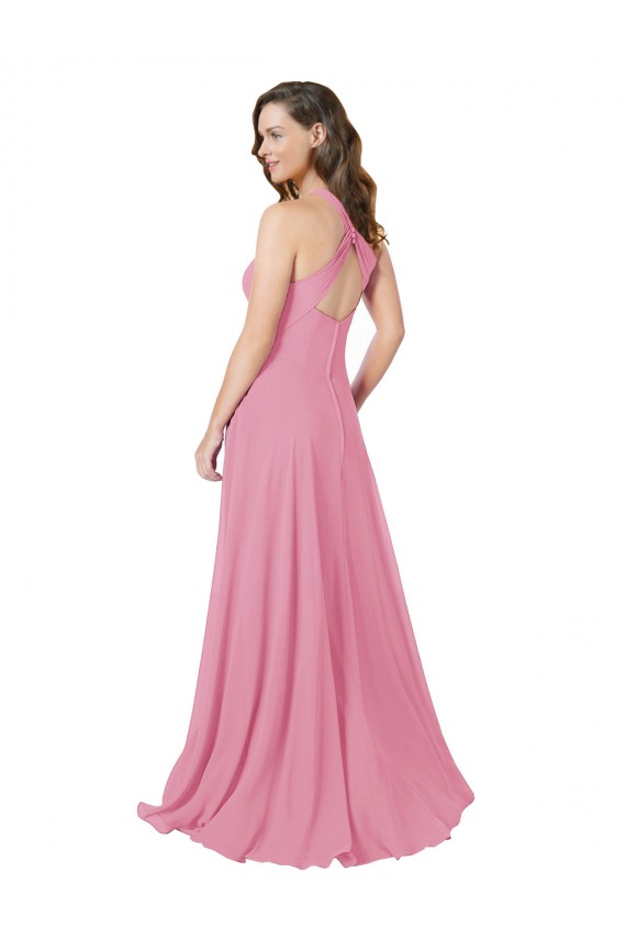 Skin Pink Halter Neck Sleeveless Keyhole Back A-Line Prom Dress / Bridesmaid Dress Townsville