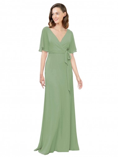 Seagrass V-Neck Short Flutter Sleeves A-Line Bridesmaid Dress Townsville