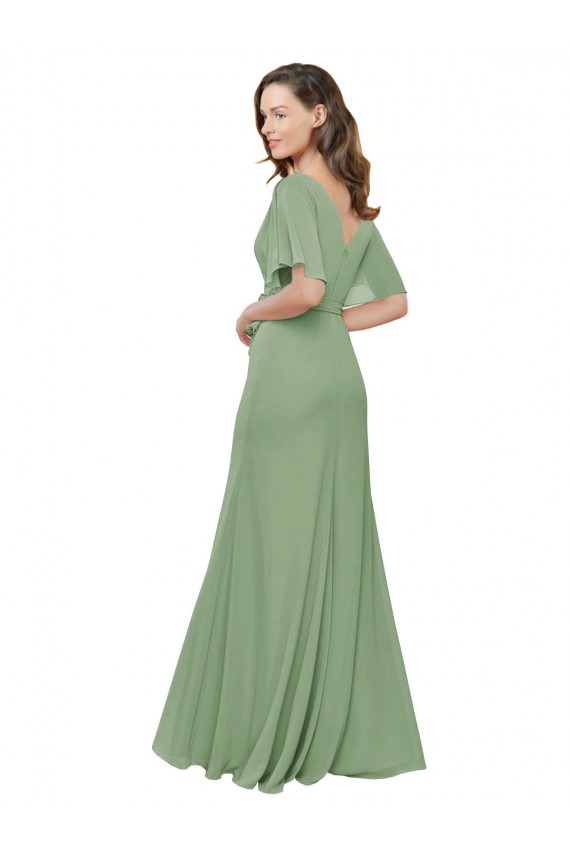 Seagrass V-Neck Short Flutter Sleeves A-Line Bridesmaid Dress Townsville