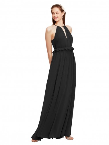 Black Halter Neck Sleeveless Keyhole Back Sheath Bridesmaid Dress Townsville