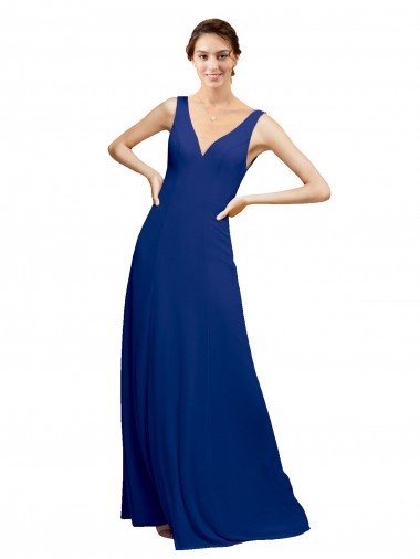 Royal Blue V-Neck Sleeveless Low Back A-Line Bridesmaid Dress Townsville