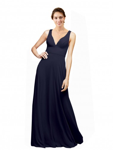 Dark Navy V-Neck Sleeveless Open Back A-Line Wedding Guest Dress Townsville