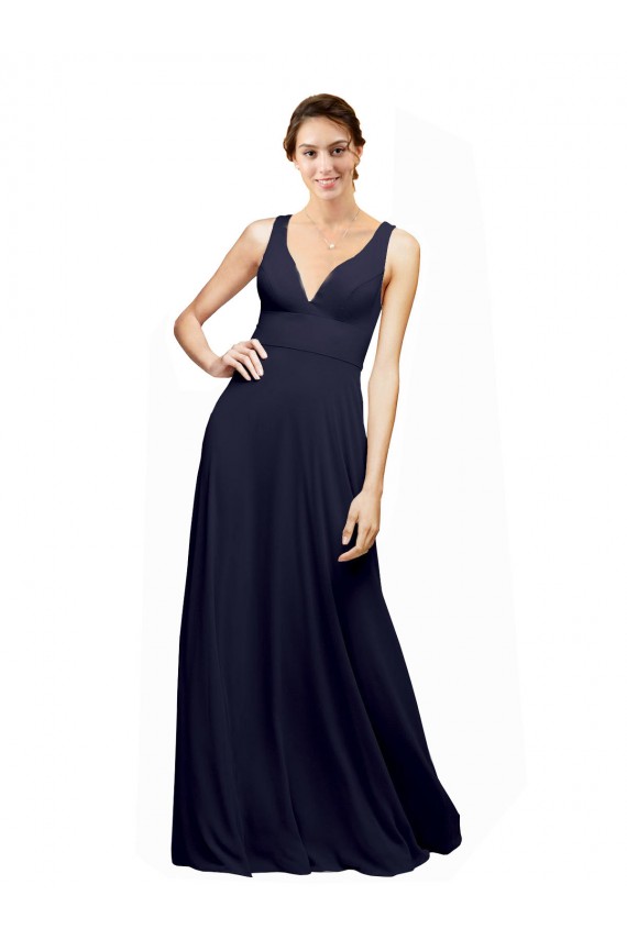 Dark Navy V-Neck Sleeveless Open Back A-Line Wedding Guest Dress Townsville