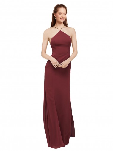 Burgundy Halter Neck Sleeveless Open Back Sheath Formal Dress / Bridesmaid Dress Townsville