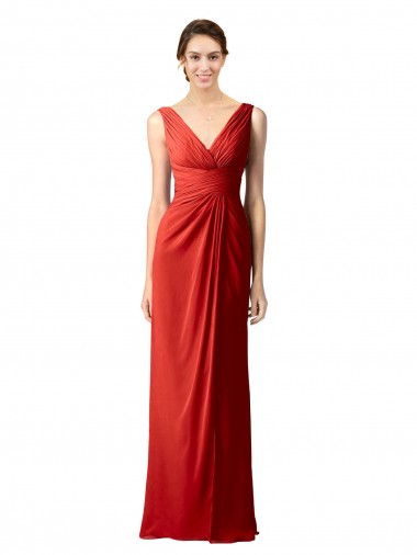 Red V-Neck Sleeveless V-Back Sheath Bridesmaid Dress Townsville