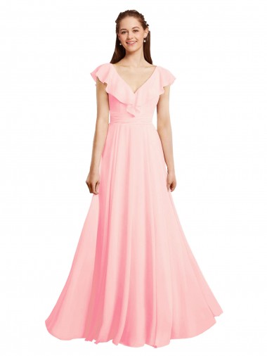 Pink V-Neck Cap Sleeves V-Back A-Line Bridesmaid Dress / Evening Gowns Townsville