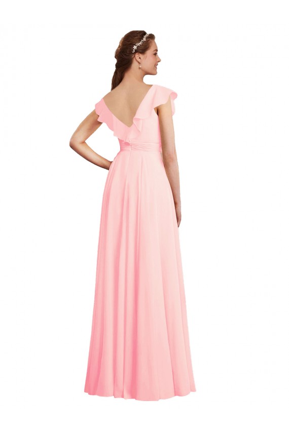 Pink V-Neck Cap Sleeves V-Back A-Line Bridesmaid Dress / Evening Gowns Townsville