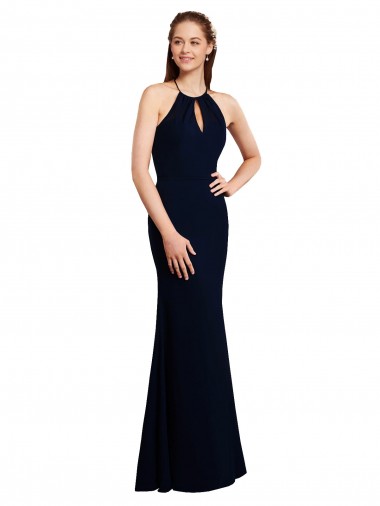 Dark Navy Halter Neck Sleeveless Open Back Mermaid Bridesmaid Dress Townsville