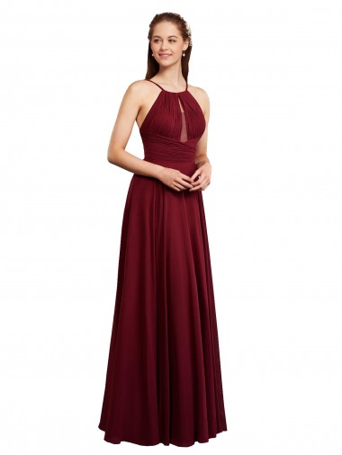 Burgundy Halter Neck Sleeveless Open Back A-Line Bridesmaid Dress / Evening Dress Townsville