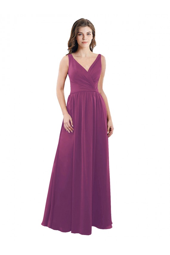 Wild Berry V-Neck Sleeveless V-Back A-Line Bridesmaid Dress Townsville