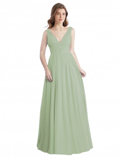 Smoke Green V-Neck Sleeveless V-Back A-Line Formal Dress / Bridesmaid Dress Townsville