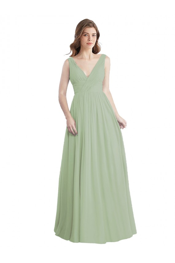 Smoke Green V-Neck Sleeveless V-Back A-Line Formal Dress / Bridesmaid Dress Townsville