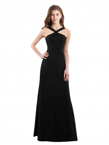 Black Halter Neck Sleeveless Open Back A-Line Bridesmaid Dress Townsville