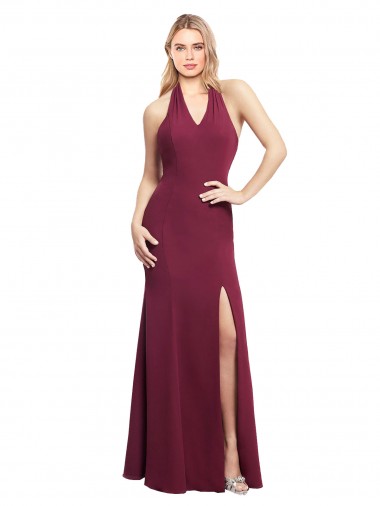 Burgundy Halter Neck Sleeveless Open Back Mermaid Bridesmaid Dress Townsville