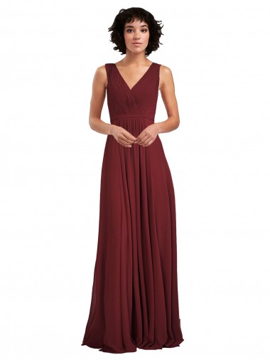 Burgundy V-Neck Sleeveless V-Back Soft Chiffon A-Line Bridesmaid Dress Townsville