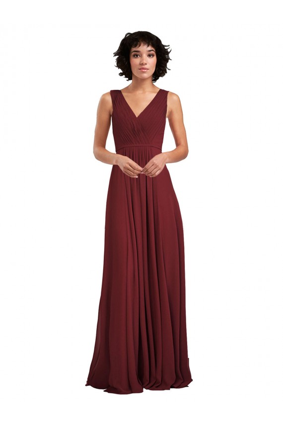 Burgundy V-Neck Sleeveless V-Back Soft Chiffon A-Line Bridesmaid Dress Townsville