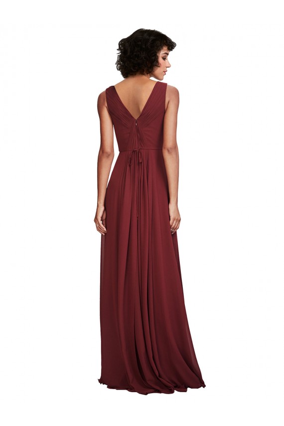 Burgundy V-Neck Sleeveless V-Back Soft Chiffon A-Line Bridesmaid Dress Townsville