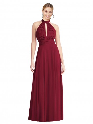 Burgundy High Neck Sleeveless Open Back A-Line Semi Formal Evening Dress / Bridesmaid Dress Townsville