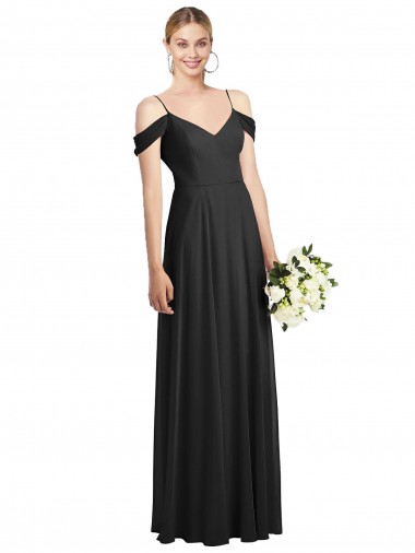 Black Spaghetti Straps Cold Shoulder A-Line Semi Formal Evening Dress / Bridesmaid Dress Townsville