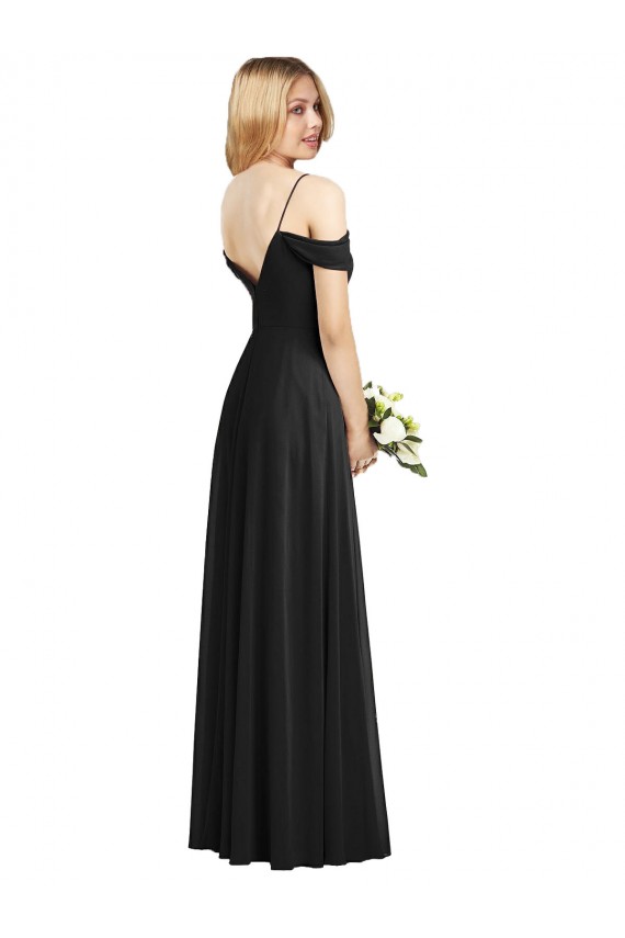 Black Spaghetti Straps Cold Shoulder A-Line Semi Formal Evening Dress / Bridesmaid Dress Townsville