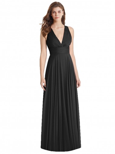 Black V-Neck Sleeveless Open Back A-Line Bridesmaid Dress Townsville