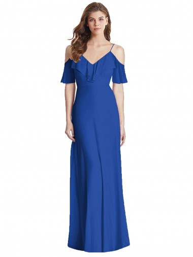 Royal Blue V-Neck Cold Shoulder V-Back Trumpet Semi Formal Evening Dress / Bridesmaid Dress Townsville