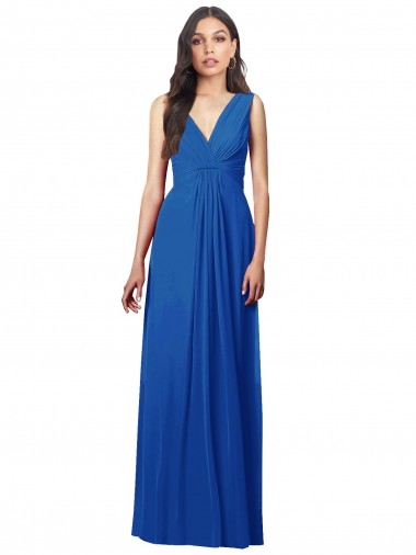 Royal Blue V-Neck Sleeveless V-Back A-Line Semi Formal Evening Dress / Bridesmaid Dress Townsville