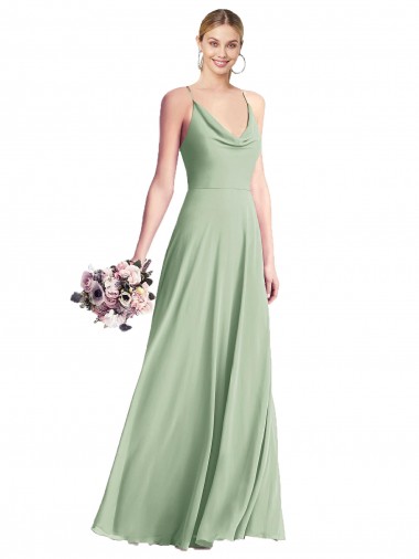 Sage Cowl Neck Sleeveless Open Back A-Line Bridesmaid Dress / Evening Dress Townsville