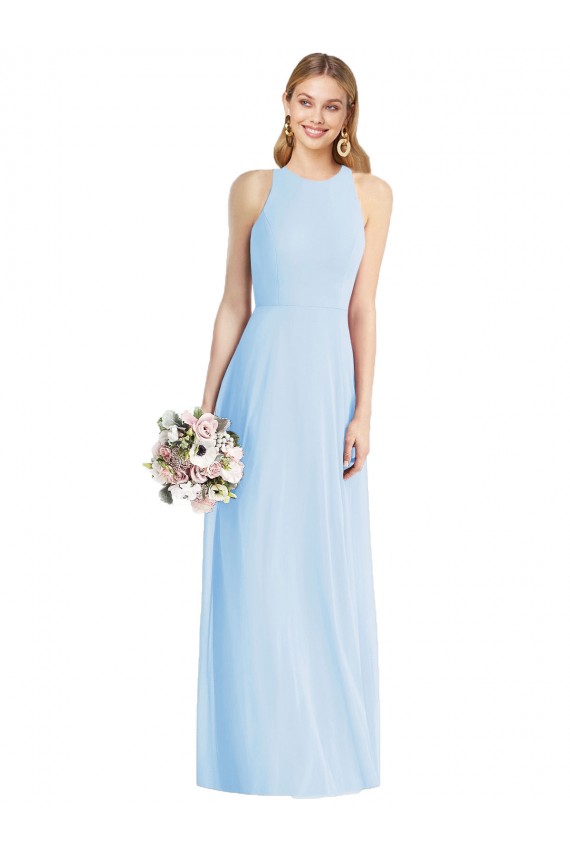 Light Sky Blue Halter Neck Sleeveless Trumpet Semi Formal Evening Dress / Bridesmaid Dress Townsville