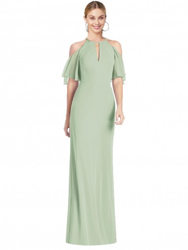 Sage Halter Neck Cold Shoulder Mermaid Semi Formal Evening Dress / Bridesmaid Dress Townsville