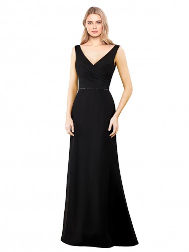 Black V-Neck Sleeveless V-Back A-Line Prom Dress / Bridesmaid Dress Townsville