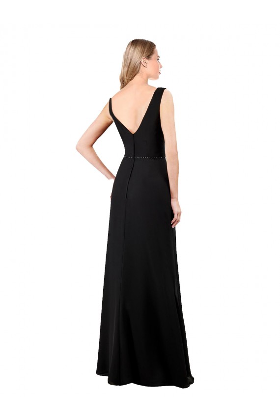 Black V-Neck Sleeveless V-Back A-Line Prom Dress / Bridesmaid Dress Townsville