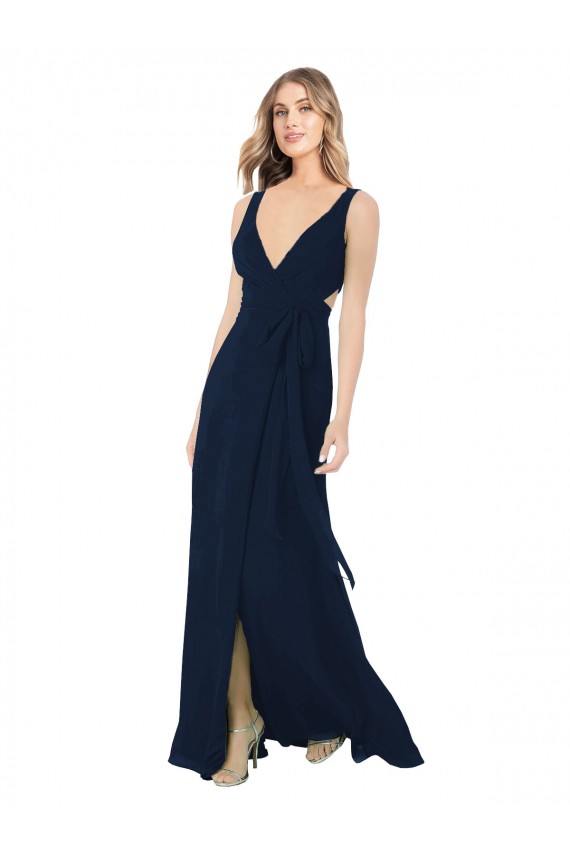 Dark Navy V-Neck Sleeveless A-Line Bridesmaid Dress / Evening Dress Townsville