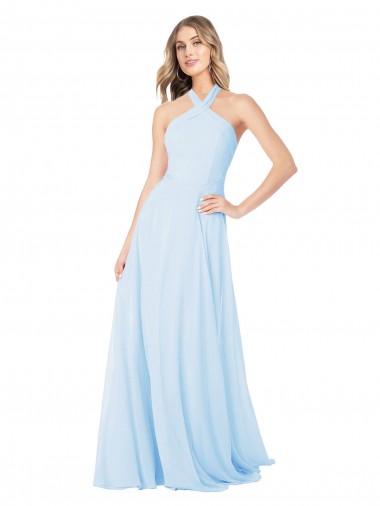 Light Sky Blue High Neck Sleeveless A-Line Bridesmaid Dress / Evening Gowns Townsville