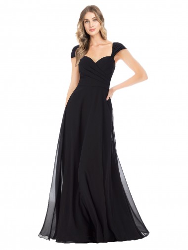 Black Sweetheart Cap Sleeves A-Line Bridesmaid Dress Townsville