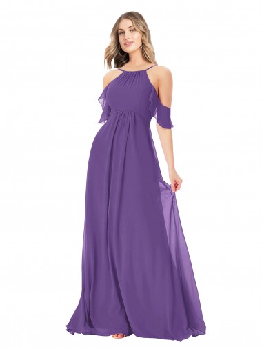 Plum Purple High Neck Cold Shoulder A-Line Bridesmaid Dress Townsville