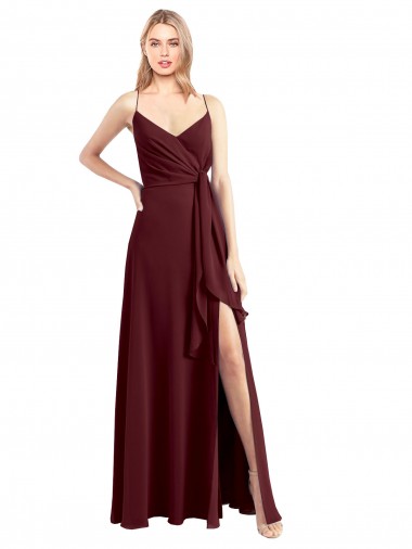 Burgundy Gold V-Neck Sleeveless Low Back A-Line Bridesmaid Dress Townsville