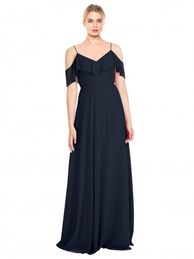 Dark Navy V-Neck Sleeveless V-Back A-Line Bridesmaid Dress Townsville