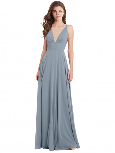 Dusty Blue V-Neck Sleeveless V-Back A-Line Bridesmaid Dress / Evening Gowns Townsville