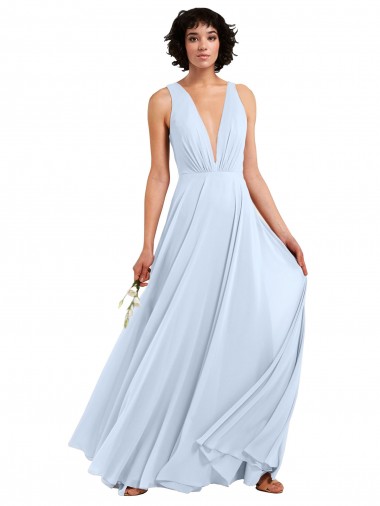 Light Sky Blue V-Neck Sleeveless A-Line Bridesmaid Dresses Townsville