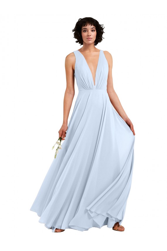 Light Sky Blue V-Neck Sleeveless A-Line Bridesmaid Dresses Townsville